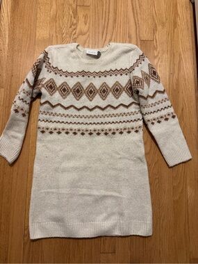 Place Cream and Brown Fair Isle Sweater Dress